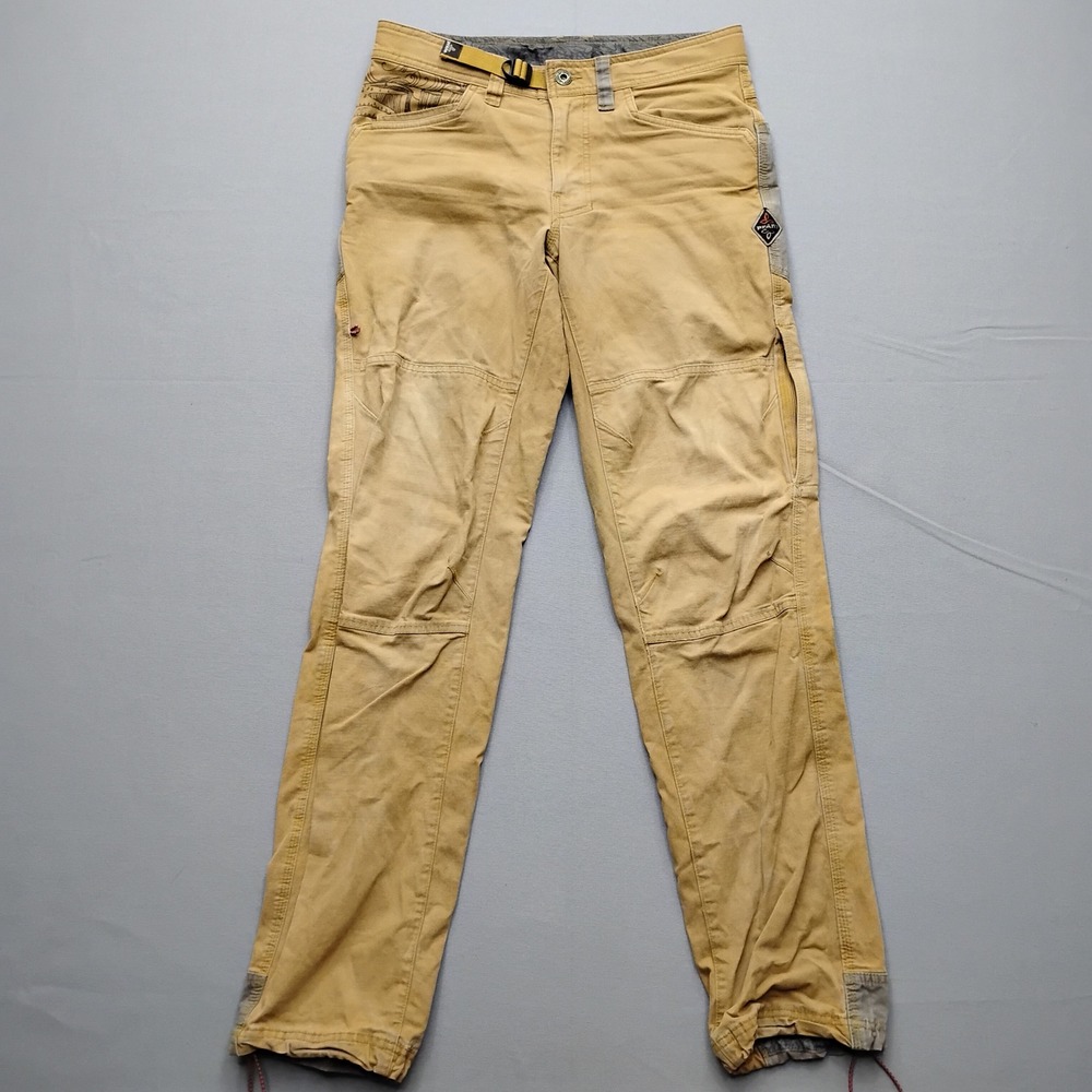 Prana Men Climbing Pants Tan Khaki Articulated Knee Built-in Belt 28x32